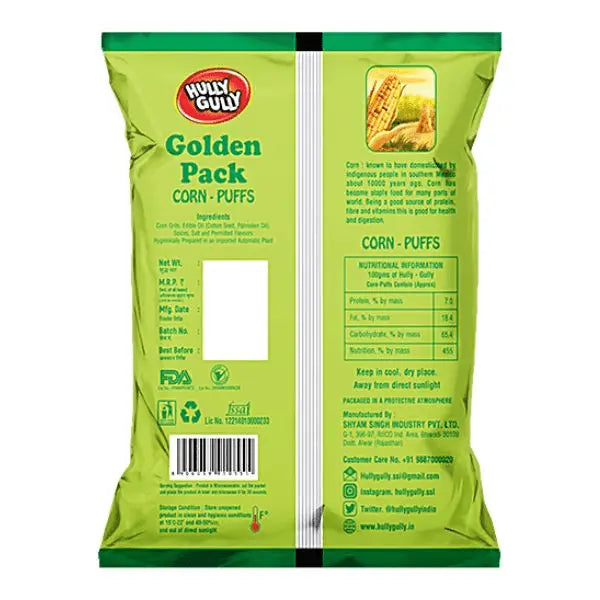 20x Hully Gully Golden Pack Nimbu Masala Corn Puffs -  Pack of 20 -130g each