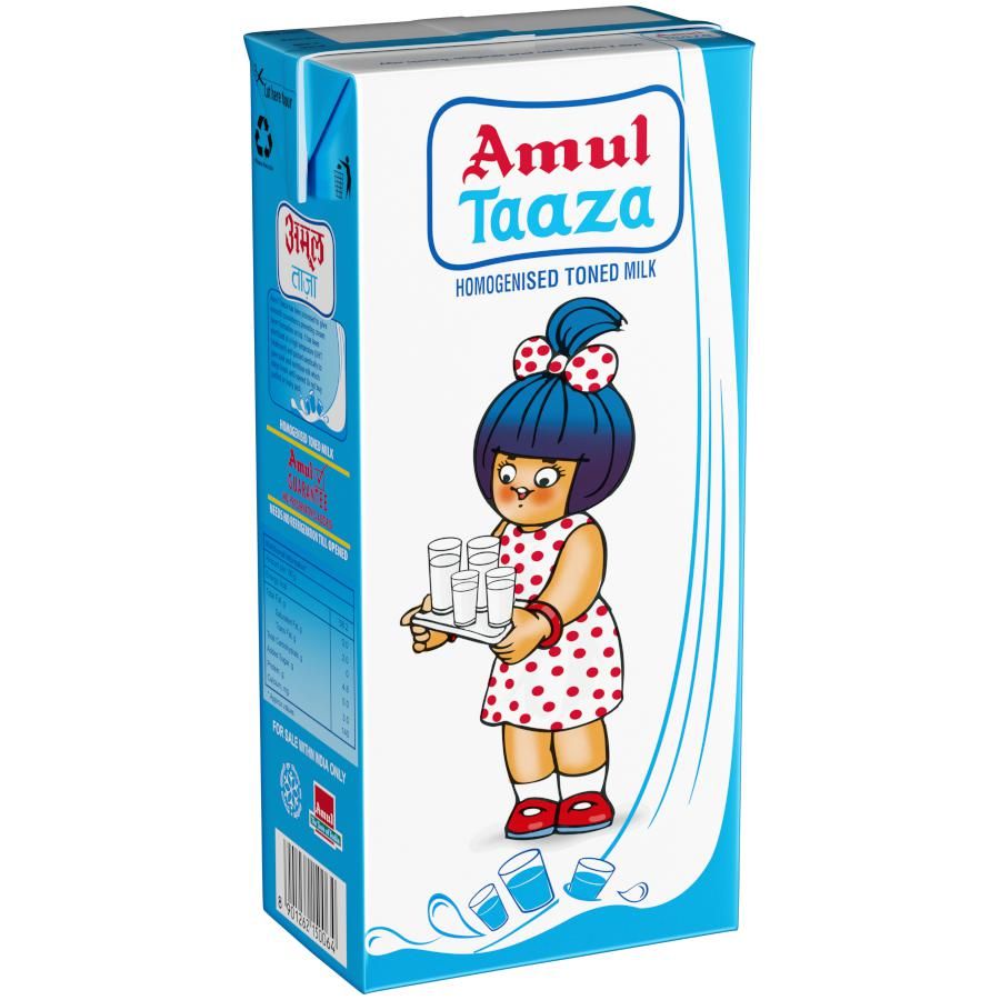 10x Amul Homogenised Toned Milk, 1 L each - Pack of 10