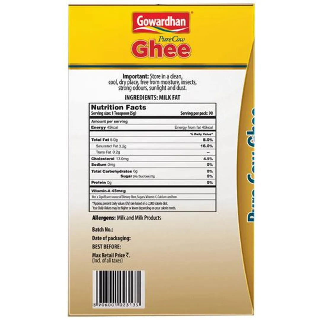 Gowardhan Pure Cow Ghee - Rich In Vitamin A & E, 500 ml