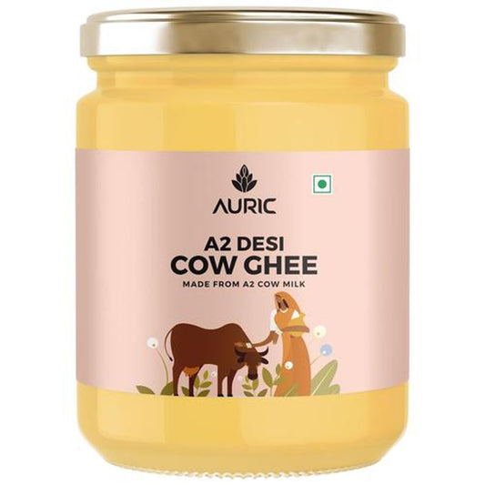 Auric A2 Desi Cow Ghee - Vedic Bilona Method, Traditional Curd Churned, 500 ml Glass Jar