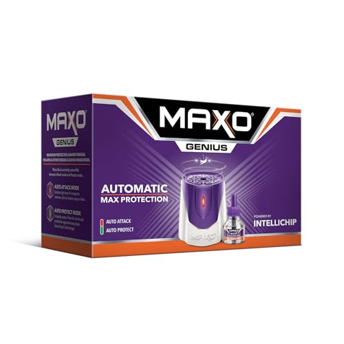 Maxo Genius Liquid Vaporizer Combo (Machine + 1 Refill Liquid 45ml) |India's 1st Automatic Machine with INTELLICHIP Feature|Maximum Protection Against Dengue,Malaria Causing Mosquitoes -2X Protection