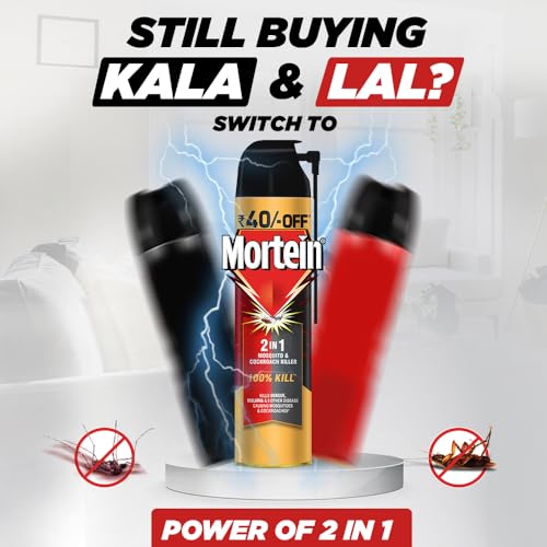 Mortein 600 ml - 2 in 1 Mosquito Killer & Cockroach Killer Spray - 600ml | All Insect Killer | Lemon Fragrance | 100% Kill Guarantee | Mosquito Repellent, Mosquito Spray Aerosol
