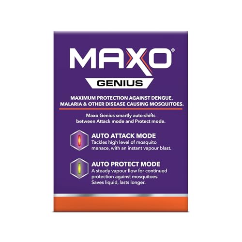 Maxo Genius Liquid Vaporizer Combo (Machine + 1 Refill Liquid 45ml) |India's 1st Automatic Machine with INTELLICHIP Feature|Maximum Protection Against Dengue,Malaria Causing Mosquitoes -2X Protection