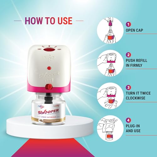 Nippo Swooper Liquid Vaporizer I Mosquito Repellent Pack of 4 (45ml) with 2 AAA Batteries Free I Sandalwood Fragrance I Japanese MFT Formula I Kills Dengue, Malaria & Chikungunya Mosquitoes