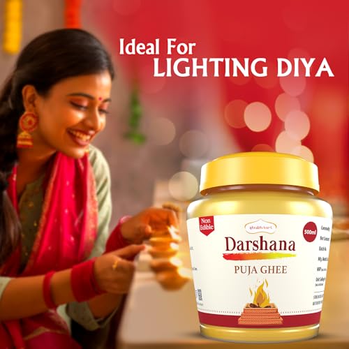 Shubhkart Darshana Puja Ghee - 500 ML for Daily Puja, Festivals| Puja Deepam Oil (Ghee for Pooja) Puja Ghee for Diya or lamp and Wicks or Batti | Rich in Aroma - 500ml Jar Pack | Non-Edible
