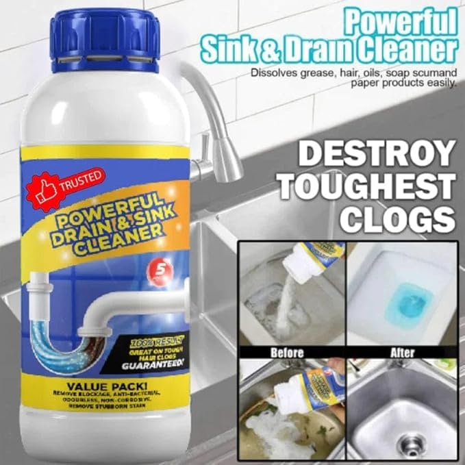ZAPHARA Powerful Drain Blockage Automatic Toilet Cleaner Sink Cleaner Powder, Drain Cleaner & Clog, Blockage Cleaner, Unclogs and Pack, Drain Cleaner Powder. (pack of 1)