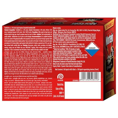 Mortein 45 ml Refill + Machine, Fits All Machines | SmartPlus Mosquito Killer Combo | 100% Protection from Dengue Mosquitoes | Insect & Mosquito Repellent (1 Machine+1 Refill)
