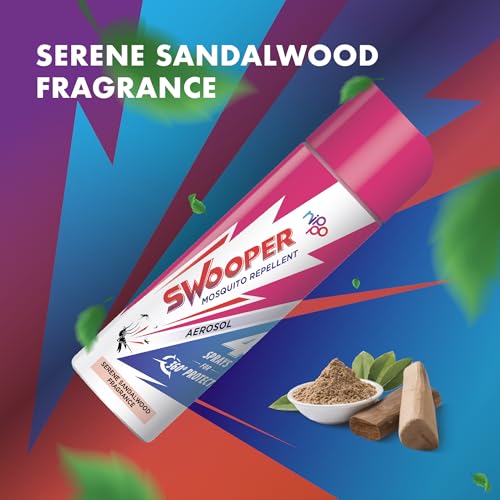 Nippo Swooper Aerosol | Instant Mosquito Repellent Spray| 4 Sprays- 360 Degree Mosquito Protection |Serene Sandalwood Fragrance | Pack of 2-32g(50ml) Each