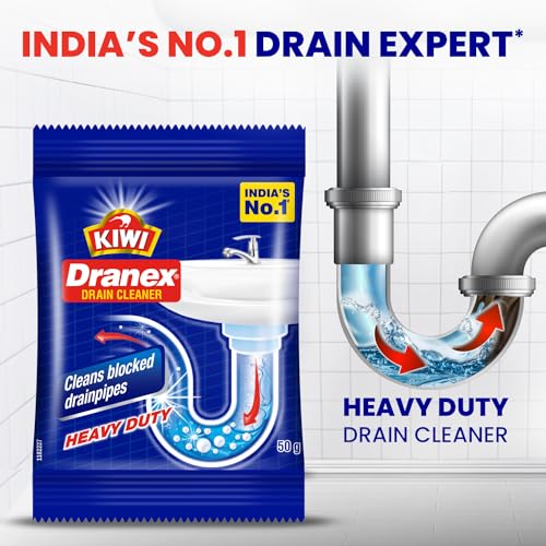 Kiwi Mr. Muscle Kiwi Dranex Drain Cleaner Powder, 50g | Removes Clogs, Blockages in Washbasin, Septic Tank, Sinks, Pipes in Just 30 Minutes
