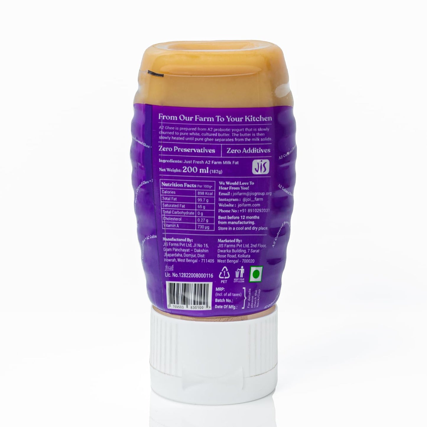 JOI Farm Caramel Cultured A2 Cow Desi Ghee 200 Ml X 1 (Brown Ghee) | Authentic Bengali Ghee | Pure Gawa Ghee | Certified and Farm-made (200 Ml)