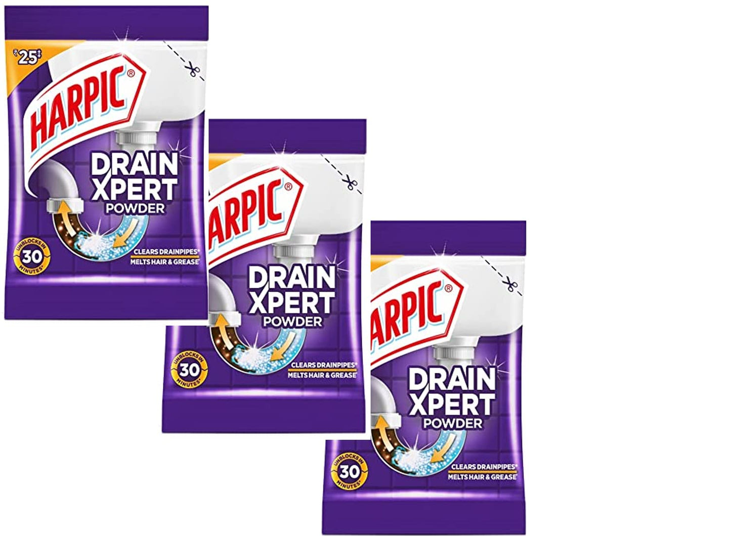 Harpic Drain Xpert Drain Cleaning Powder (50g) PACK 3