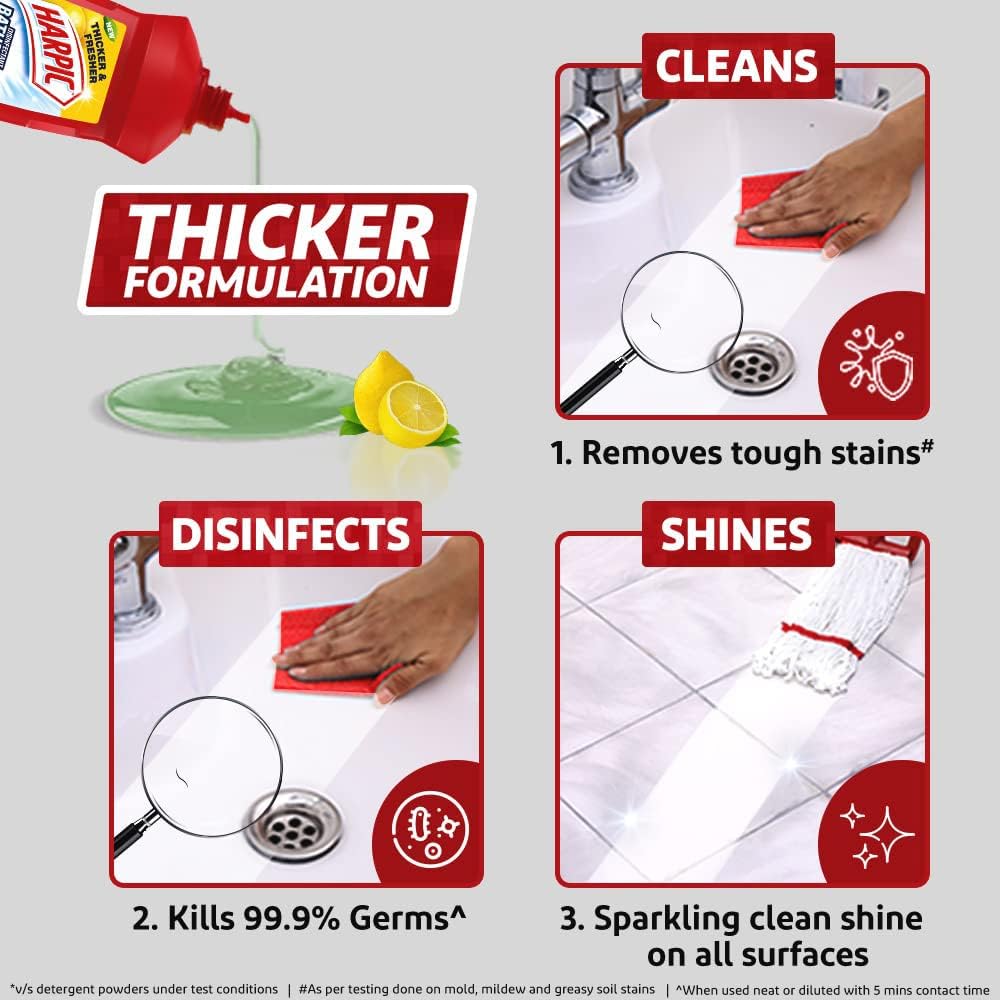 Harpic Disinfectant Bathroom Cleaner Liquid, Lemon - 1L + Harpic Drain Xpert Drain Cleaning Powder (50g x 8)