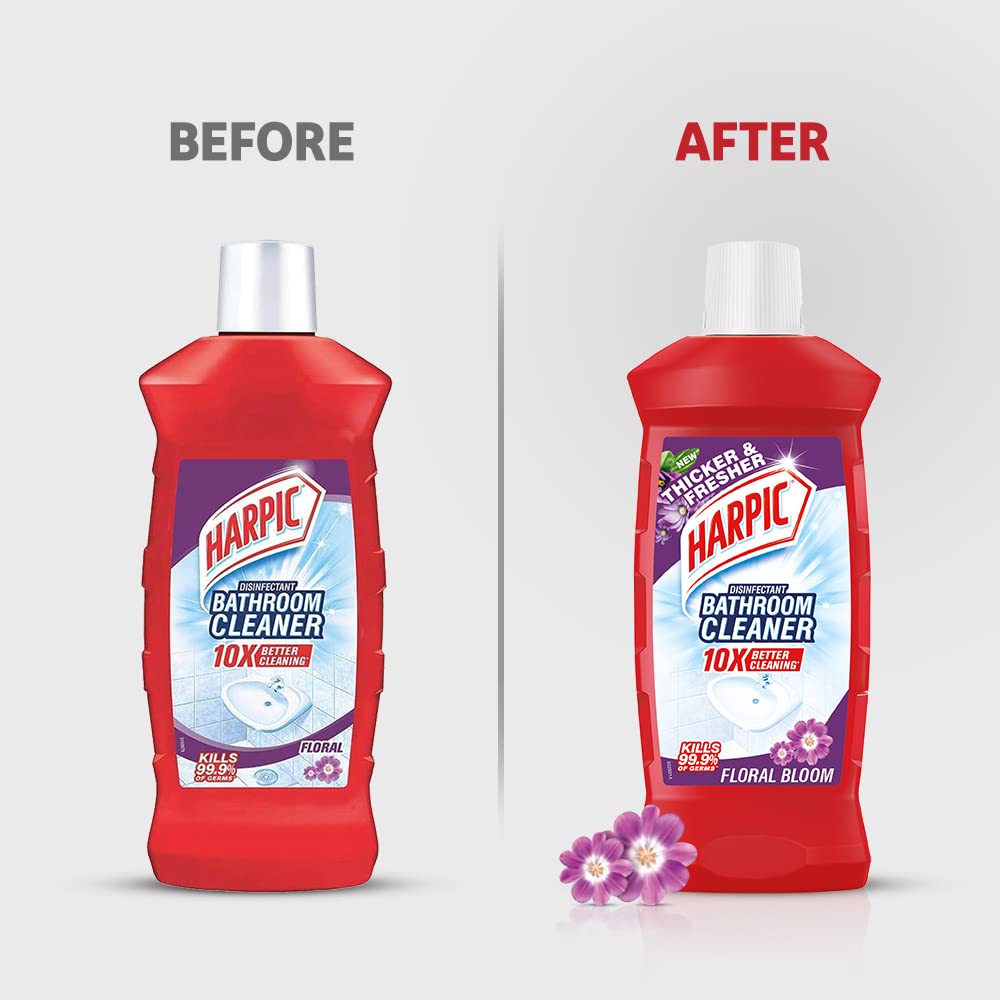 Harpic Flushmatic In-Cistern Toilet Cleaner Blocks, Marine - 150 g | Lasts Upto 240 Flushes & Disinfectant Bathroom Cleaner Liquid, Floral - 1 L | India's # 1 Bathroom Cleaner