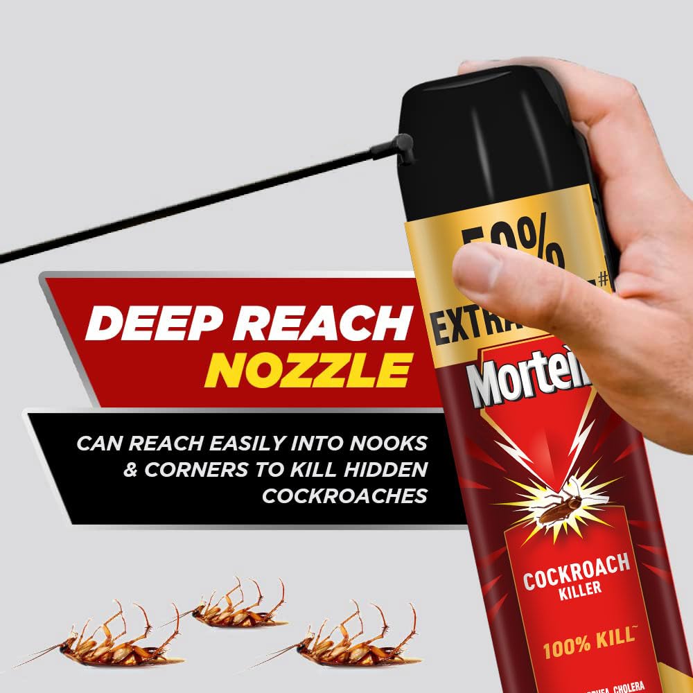 Mortein 425 ml + 200 ml Free - Cockroach Killer Spray, Crawling Insect Killer with Deep-Reach Nozzle | 100% Kill Guarantee