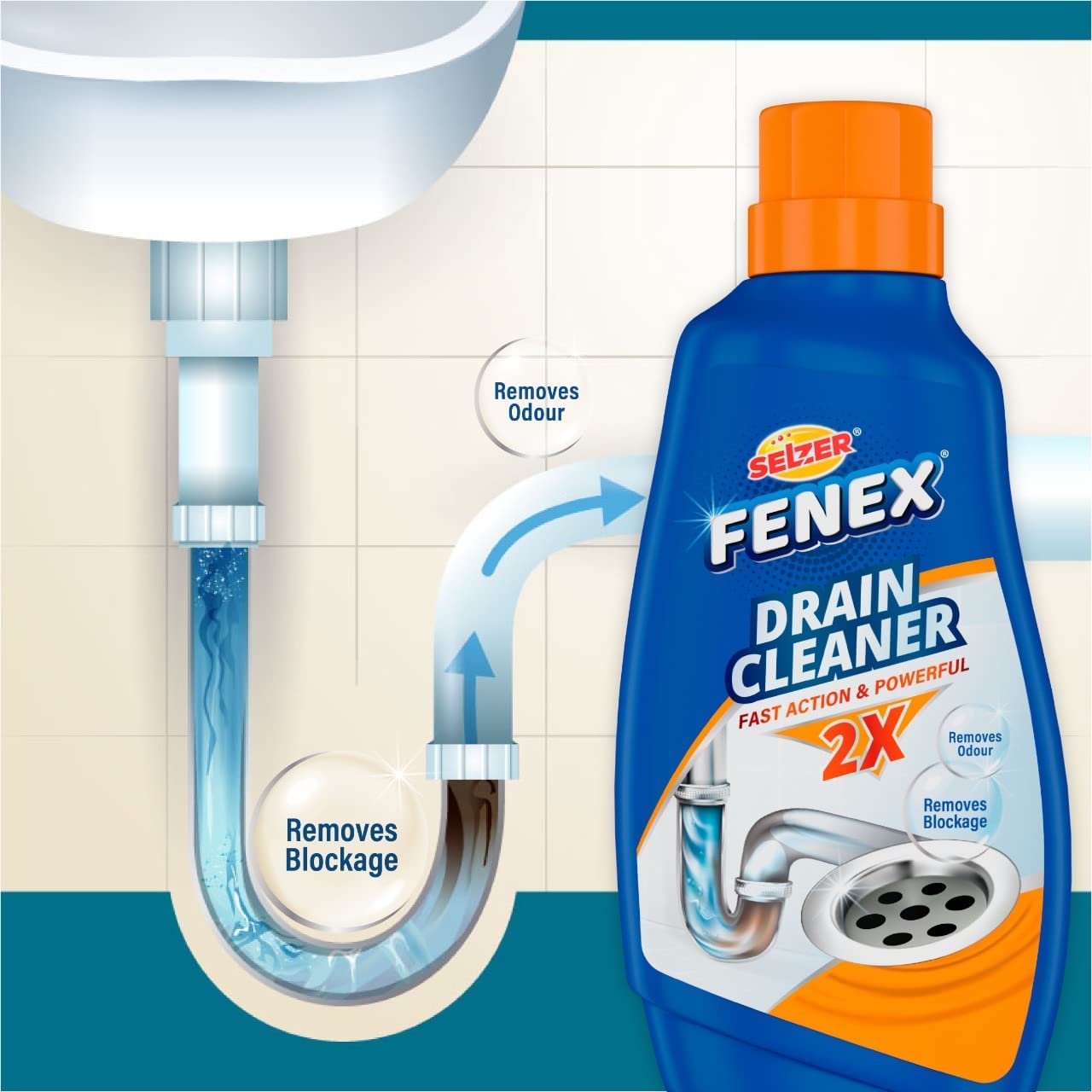 Selzer Fenex Drain Cleaner With Fast Action & Powerful Formula for Washbasin, Sinks And Pipes - 500 gm (Pack of 1)