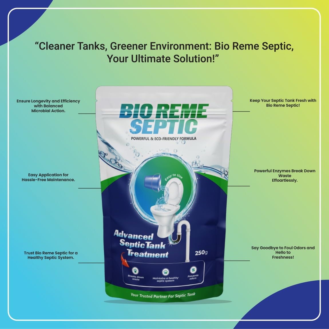 Bio Reme Septic Tank Cleaner Bacteria Reduces Sludge Build-Up Odour Removing Powder Bacteria Eco Friendly Available In Pack of 1 (250 Gm)