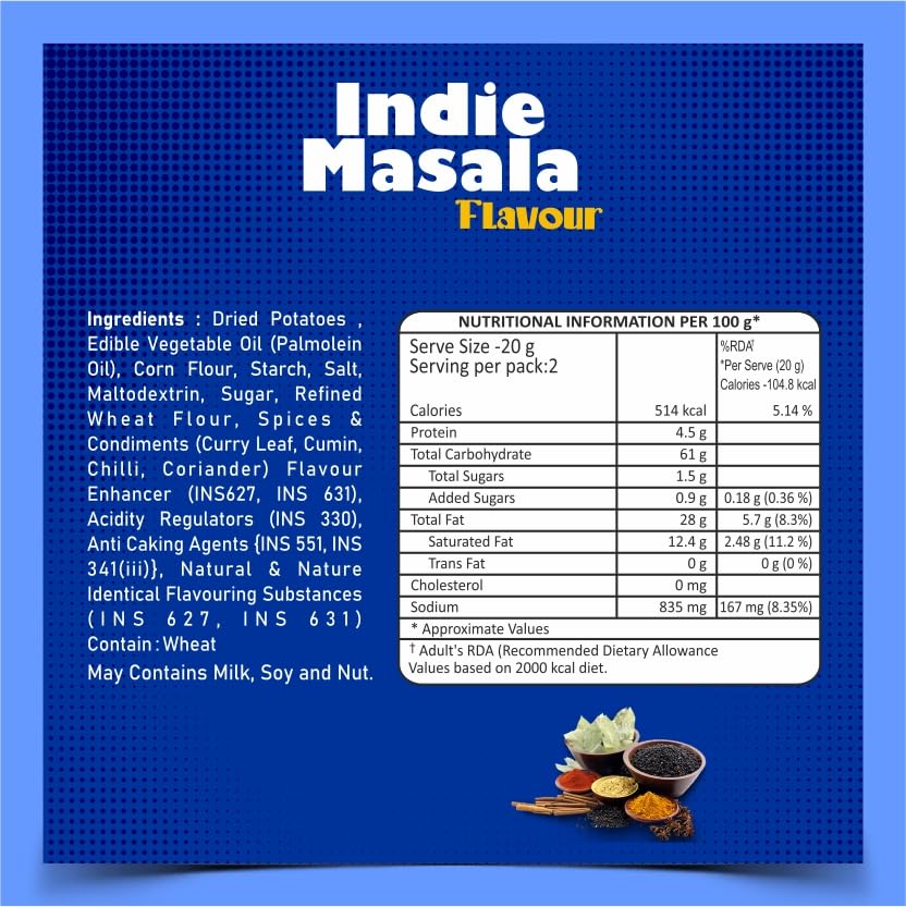 Dibs stacks (Pack of 6, 45 GM Each) Indie Masala Potato Crisps Chips On the Go Adventure, Crunchy Healthy and Tasty Chips, Snacks Chips