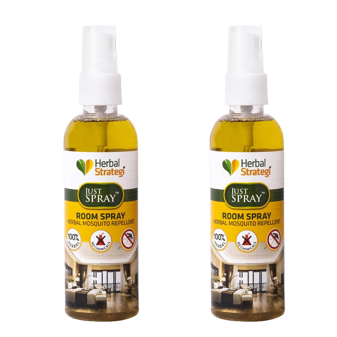 Herbal Strategi Mosquito Repellent Room Spray - 100ml (Pack of 2) | Effective against mosquitoes causing Dengue Zika Chikungunya | 100% Herbal and Chemical free | Baby and Pet safe | Ayush certified