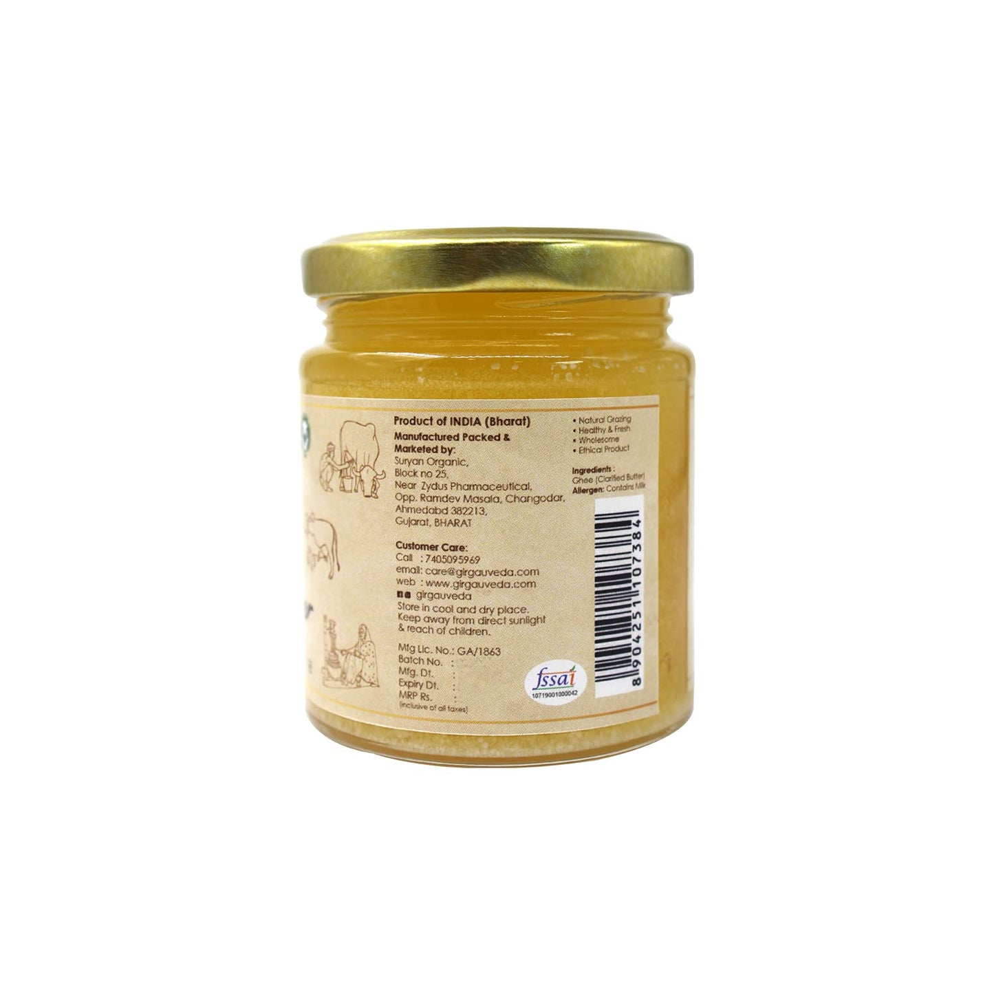 Gir Ahinsak Gau Ghee – Vedic, Ethical, Desi Pure Breed Gir Gaumata (A2), Bilona, Grass-Fed, Non-GMO – Good for Health, 190 ml