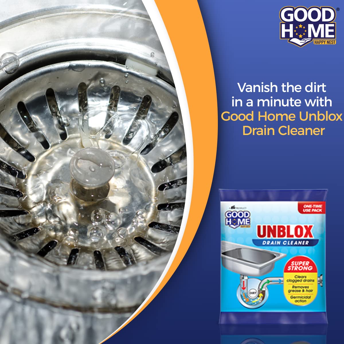 Good Home Unblox Drain Cleaner Effective Sink Cleaner, Drain Blockage Remover, Drain Pipe Cleaner(Pack of 10)