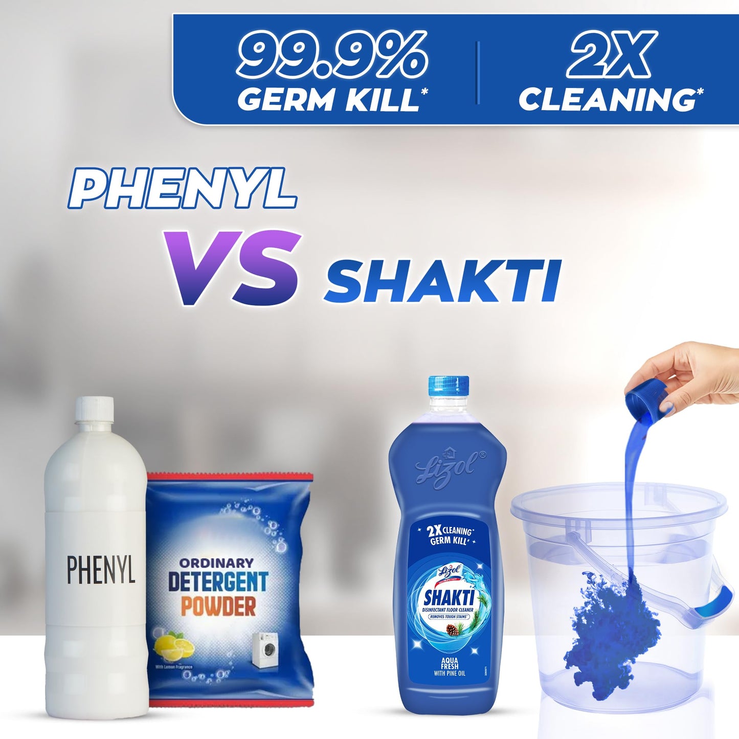 Lizol Shakti 900ml - Aqua Fresh Disinfectant Floor Cleaner | Suitable For All Floor Cleaner Mops