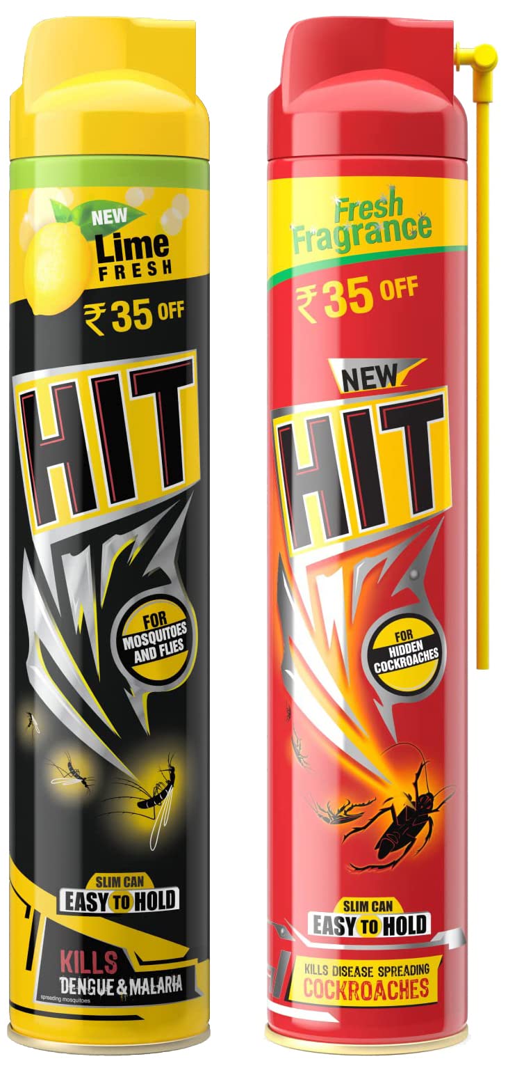HIT Spray Crawling Insect Killer (400ml, Red) & Lime Flower Insect Spray, 400ml Combo