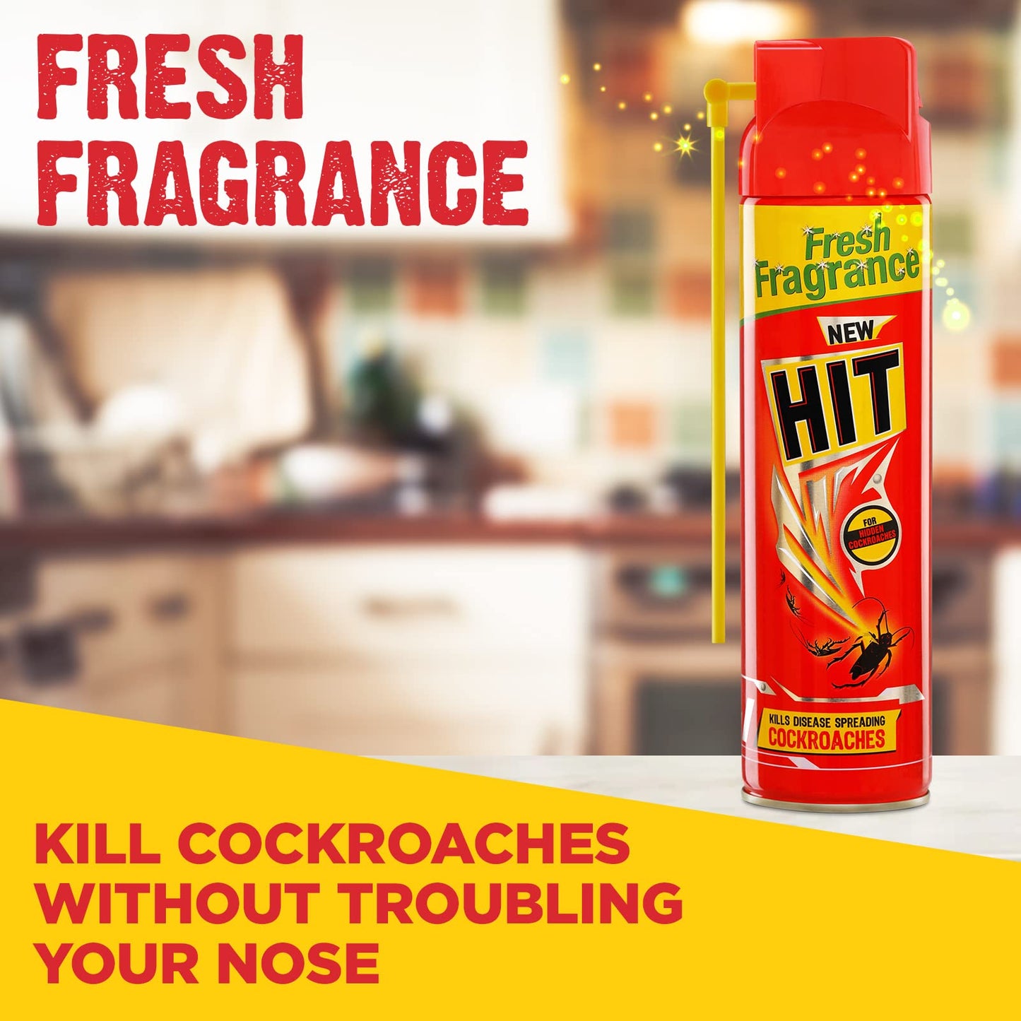 HIT Crawling Insect Killer – Cockroach Killer Spray (200ml) | Instant Kill | Deep-Reach Nozzle | Fresh Fragrance (Pack of 2)