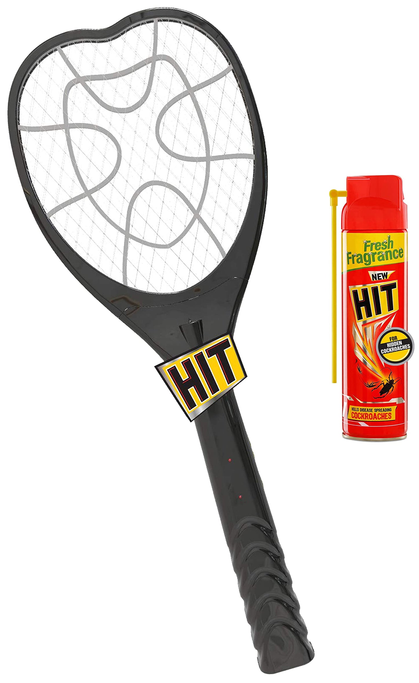 HIT Anti Mosquito Racquet - Rechargeable Insect Killer Bat with LED Light and Cockroach Killer Spray, 200ml Combo