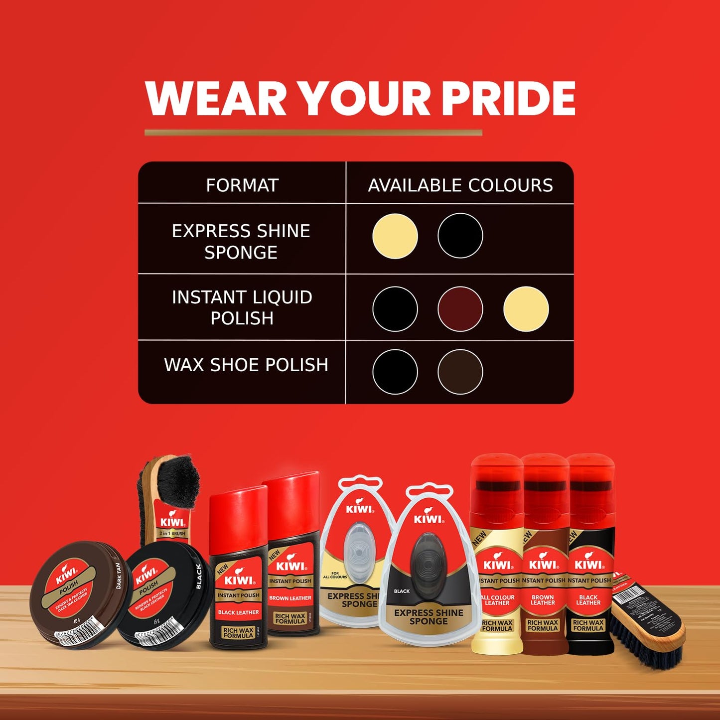 4x Kiwi Instant Polish - Black Leather 75ml each - Pack of 4