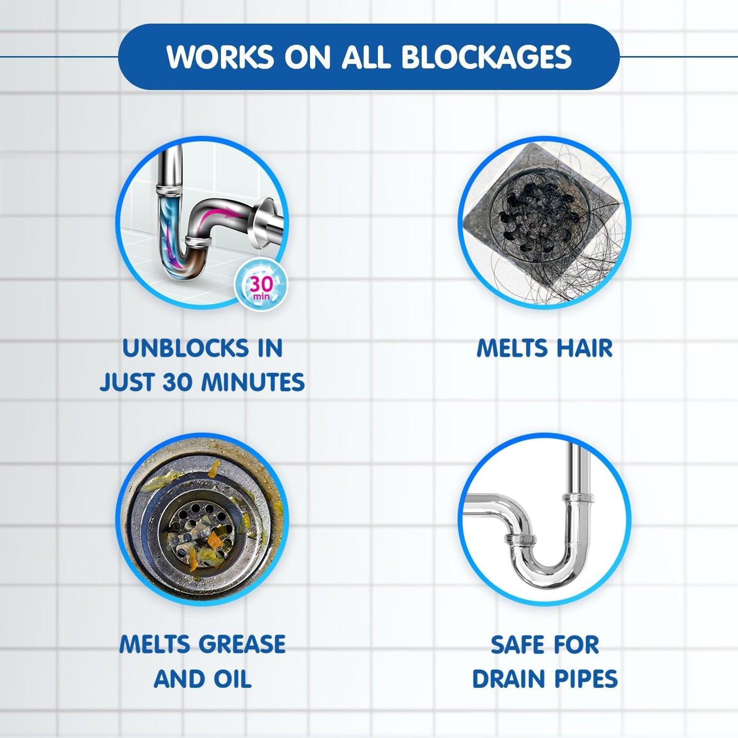 D-Klog Drain Cleaner Powder (40g x 8 Units), Removes Clogs, Blockages in Washbasin, Septic Tank, Sinks, Pipes within 30 mins.Drain expert | Sink cleaner| Toilet Cleaner | No manual hassle required