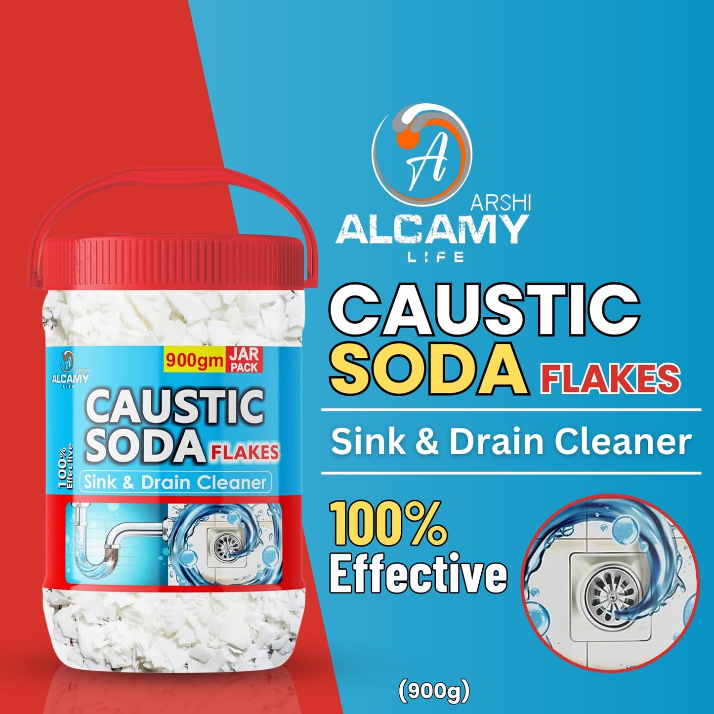AAAL Caustic Soda Flakes 900gm (SUPER JAR PACK) Chimney Cleaner, Pure & Powerful Drain Cleaner