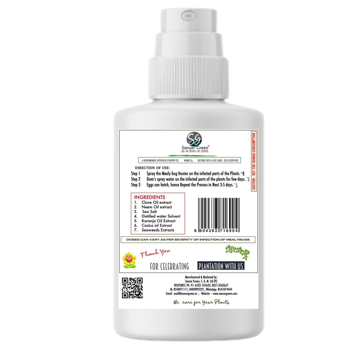 Sansar Green® Mealy Bug Instant Hit Spray, Premium Essential Super Powerful Liquid Spray for removing of Mealy Bugs from Plants (200 ml)