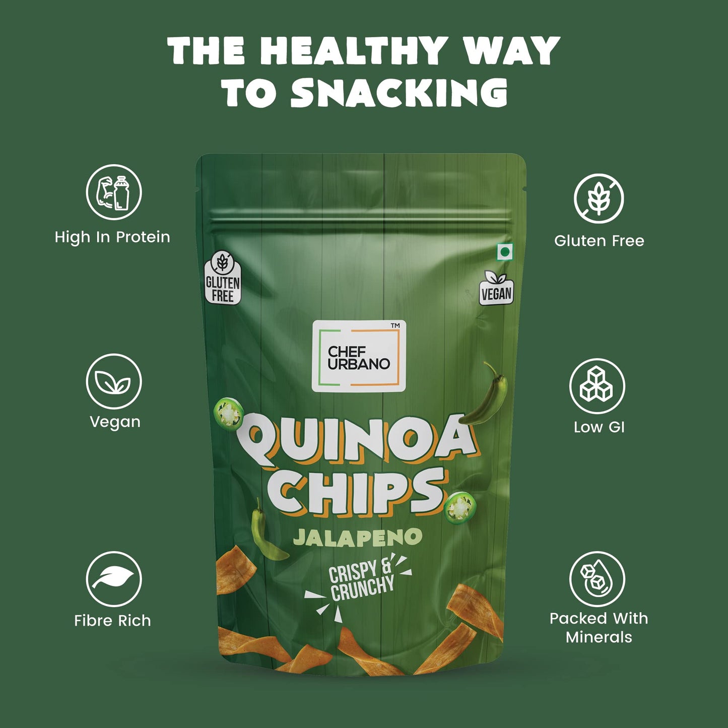 15x Chef Urbano Quinoa Chips Jalapeno - 85g each - Pack of 15