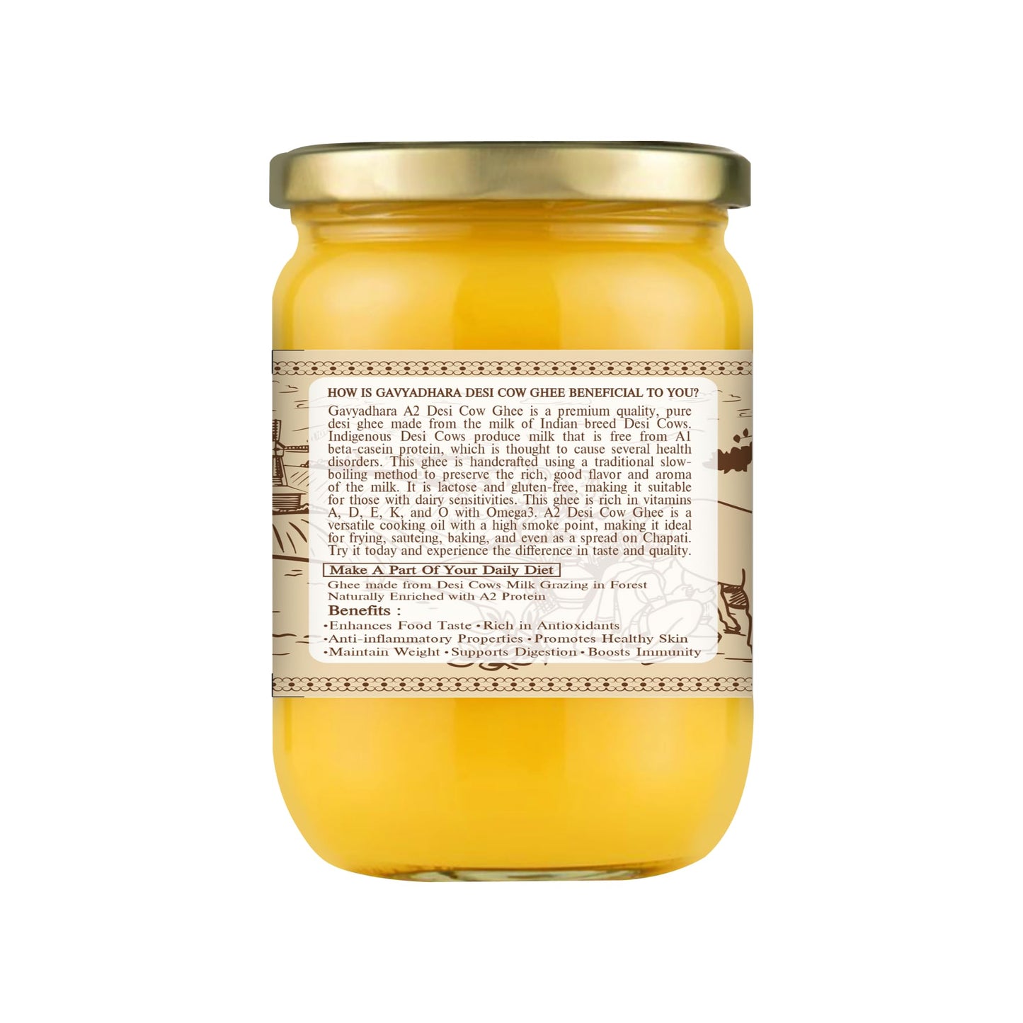 Gavyadhara A2 Desi Cow Ghee | Traditionally Made | 1Ltr Glass Jar