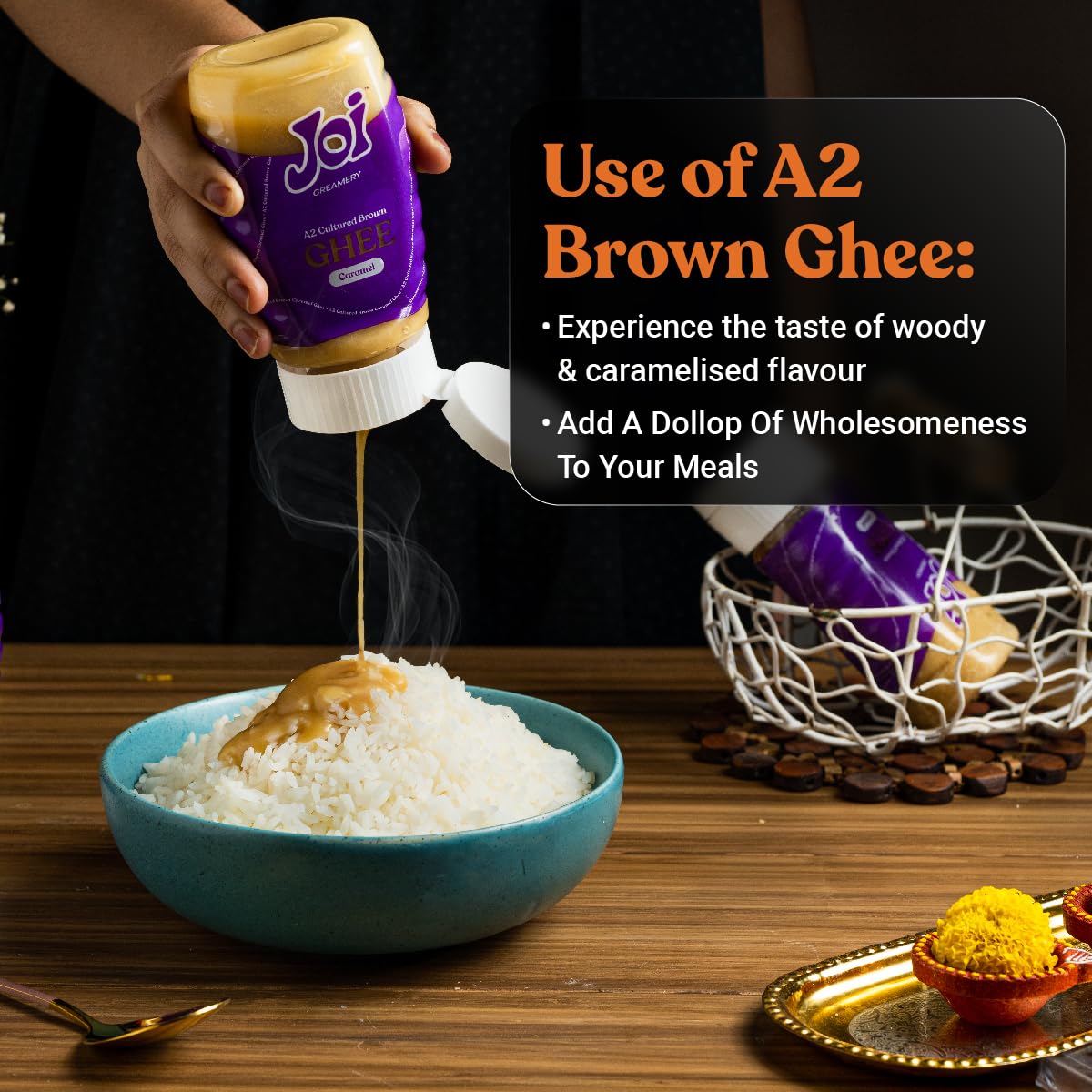 JOI Farm Caramel Cultured A2 Cow Desi Ghee 200 Ml X 1 (Brown Ghee) | Authentic Bengali Ghee | Pure Gawa Ghee | Certified and Farm-made (200 Ml)