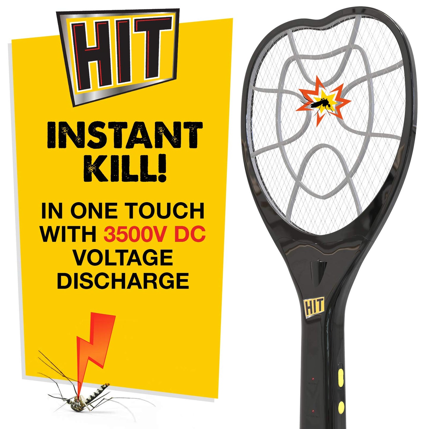 HIT Anti Mosquito Racquet - Rechargeable Insect Killer Bat with LED Light and Cockroach Killer Spray, 200ml Combo