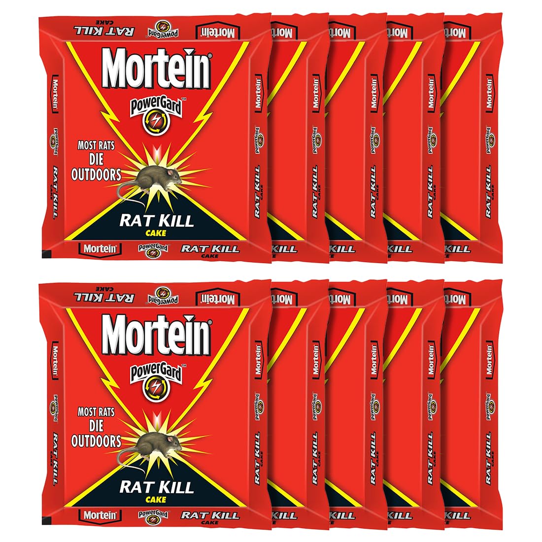 Mortein 100 G (Pack of 10) Powergard Rat Kill Cake| Kills Rats Outdoors in One Feed | Effective Against All Types of Rats