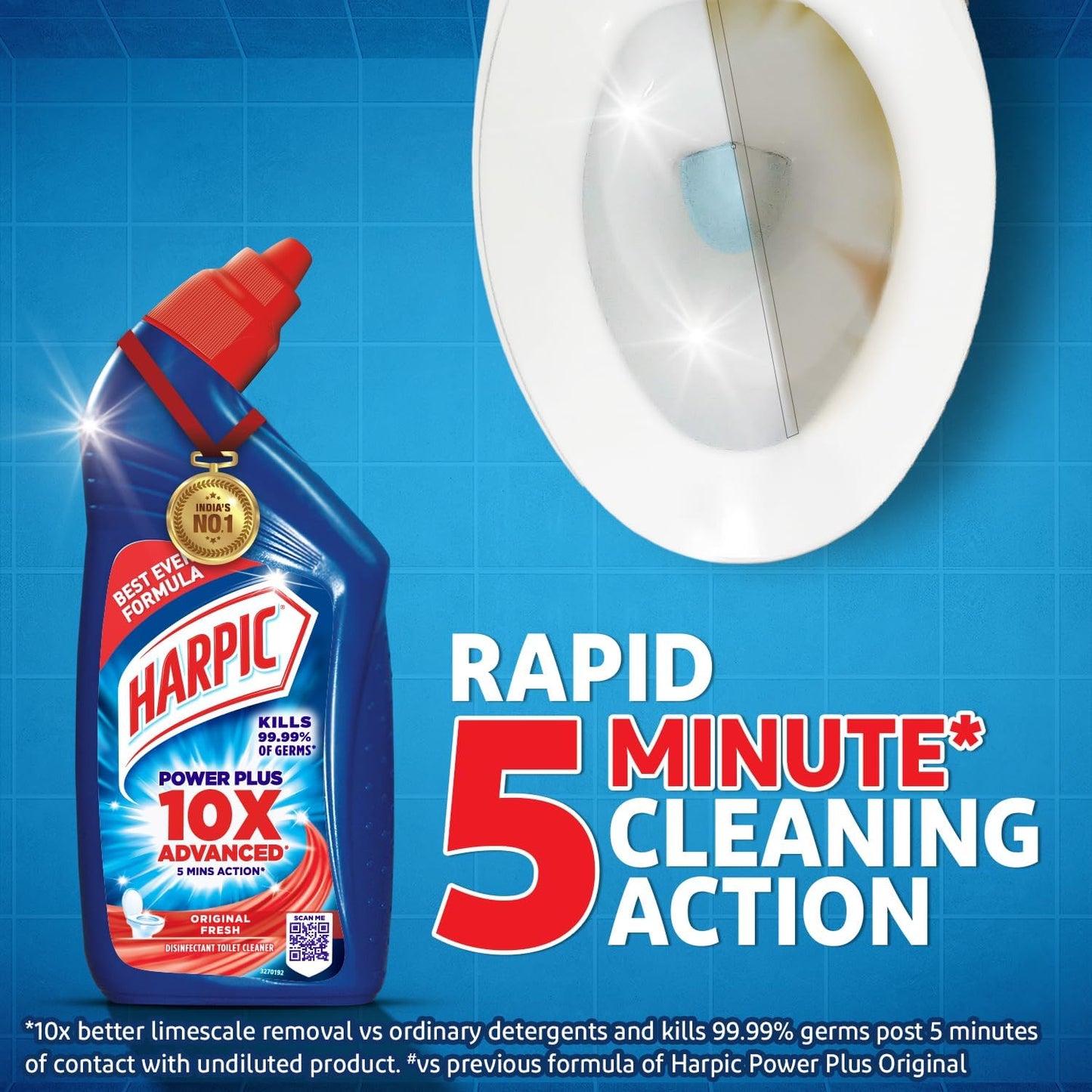 Harpic Toilet Cleaner Original, 1 L + Bathroom Cleaner Lemon - 1 L + Drain Xpert Drain Cleaning Powder (50g x 8)