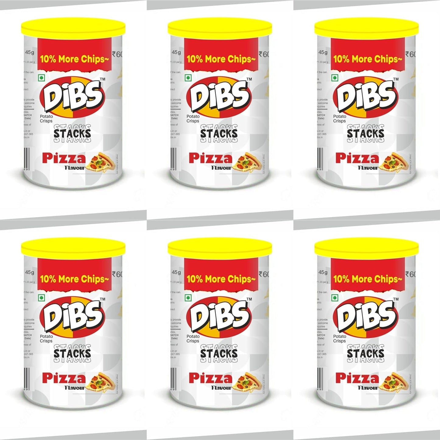 Dibs stacks (Pack of 6, 45 GM Each) Pizza Potato Crisps Chips On the Go Adventure, Crunchy Healthy and Tasty Chips, Snacks Chips