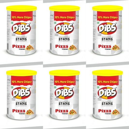 Dibs stacks (Pack of 6, 45 GM Each) Pizza Potato Crisps Chips On the Go Adventure, Crunchy Healthy and Tasty Chips, Snacks Chips