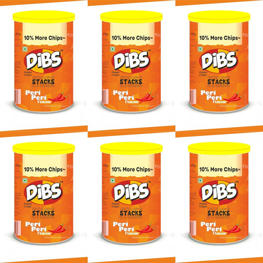 Dibs stacks (Pack of 6, 45 GM Each) Peri Peri Potato Crisps Chips On the Go Adventure, Crunchy Healthy and Tasty Chips, Snacks Chips