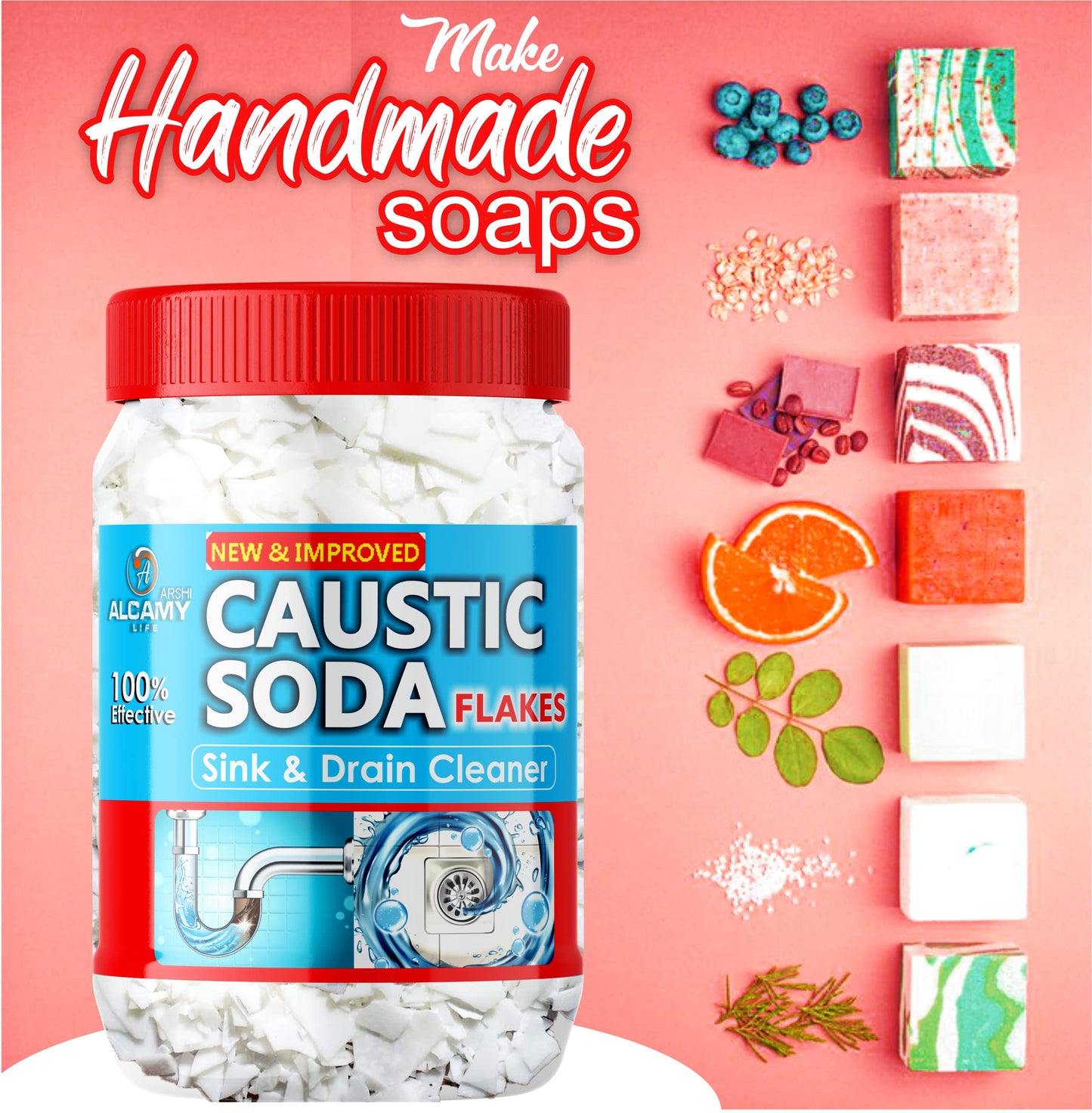 AAAL Caustic Soda Flakes 900gm (SUPER JAR PACK) Chimney Cleaner, Pure & Powerful Drain Cleaner