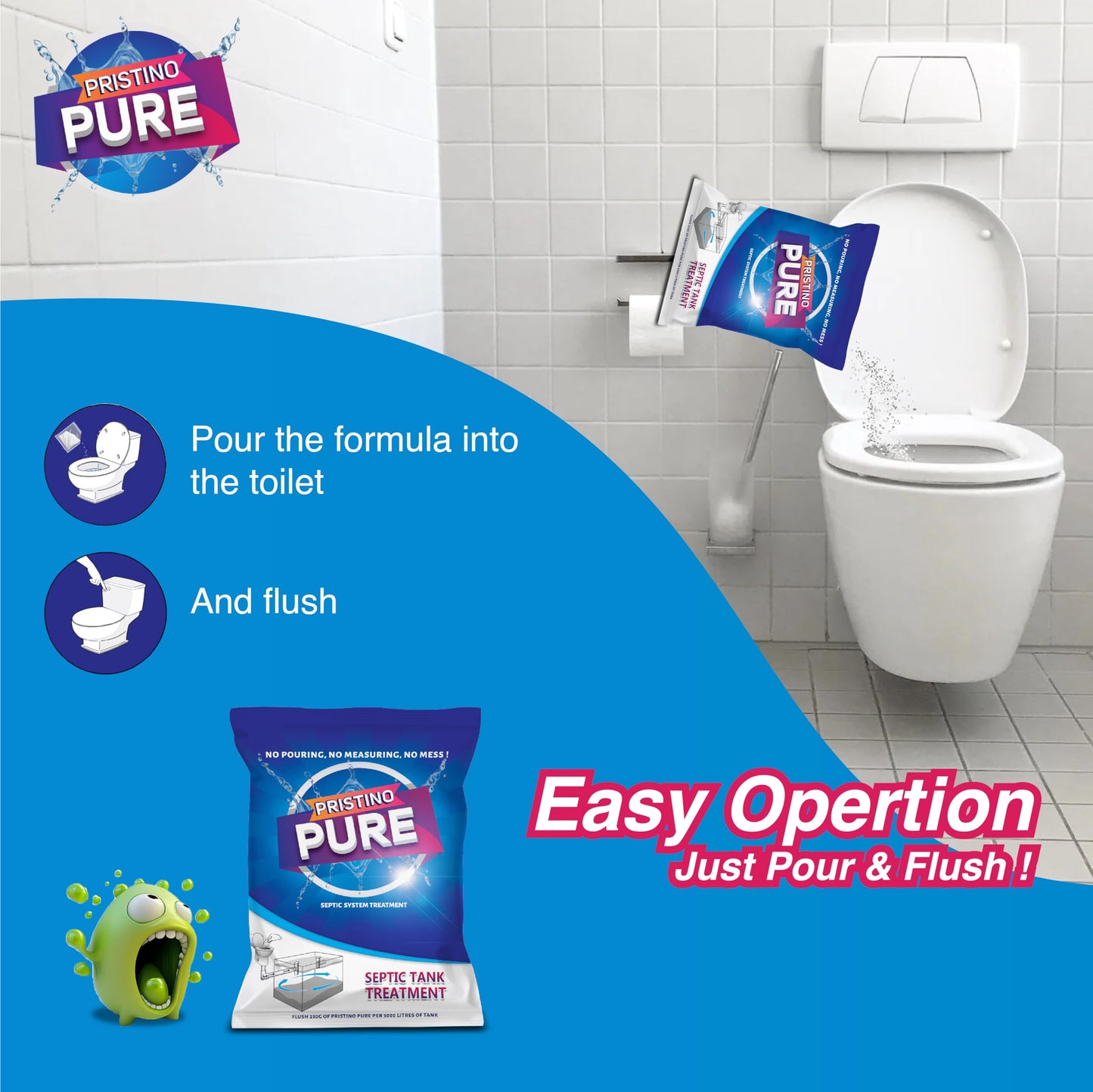 Pristino Pure Septic Tank Cleaner - 500gm | One pack for one-year maintenance| Clears Drains, Prevents Blockages, and Keeps Your Drain System Fresh and Clean!