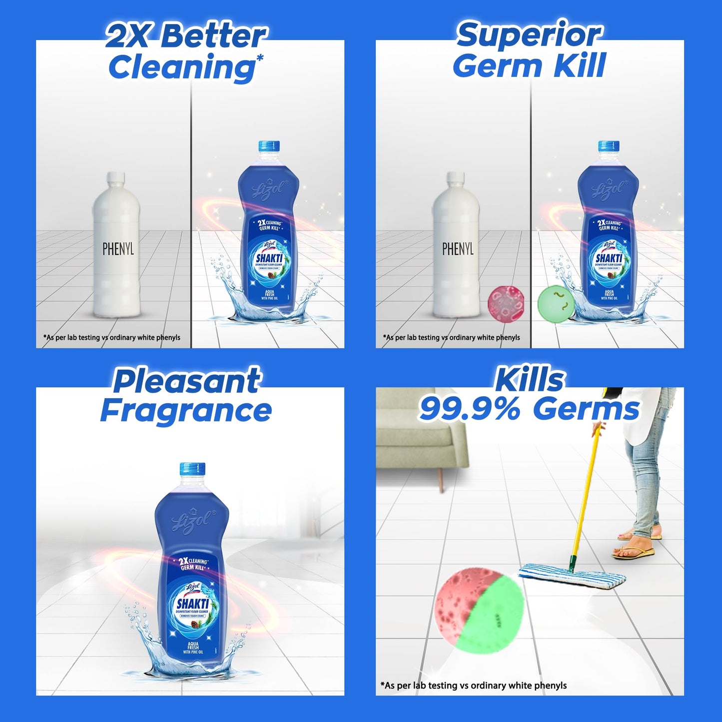 Lizol Shakti 900ml - Aqua Fresh Disinfectant Floor Cleaner | Suitable For All Floor Cleaner Mops