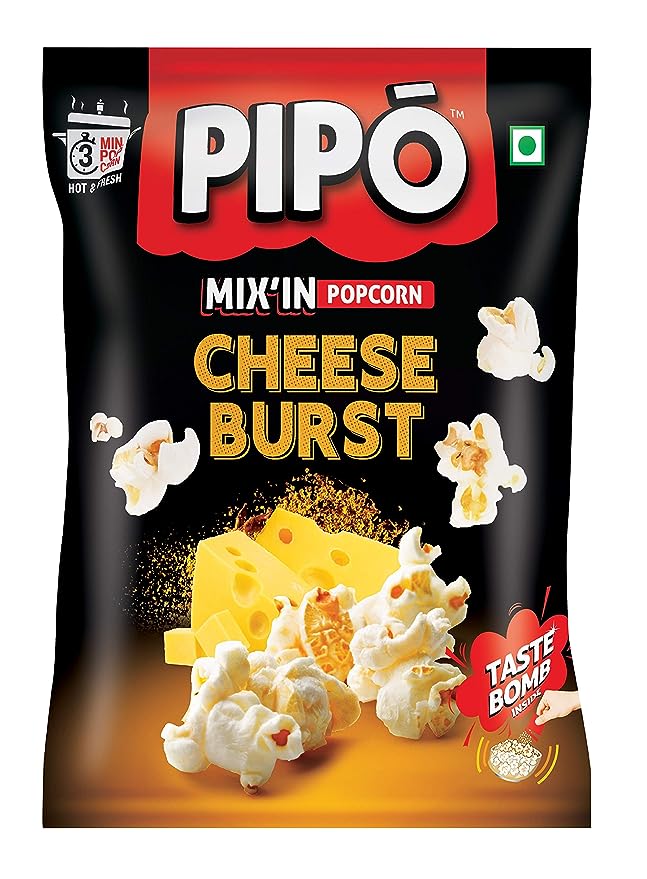 50x PIPO Mix'in Instant Popcorn with Taste Bomb, Cheese Burst Pouch, Pack of 50 - 60g each