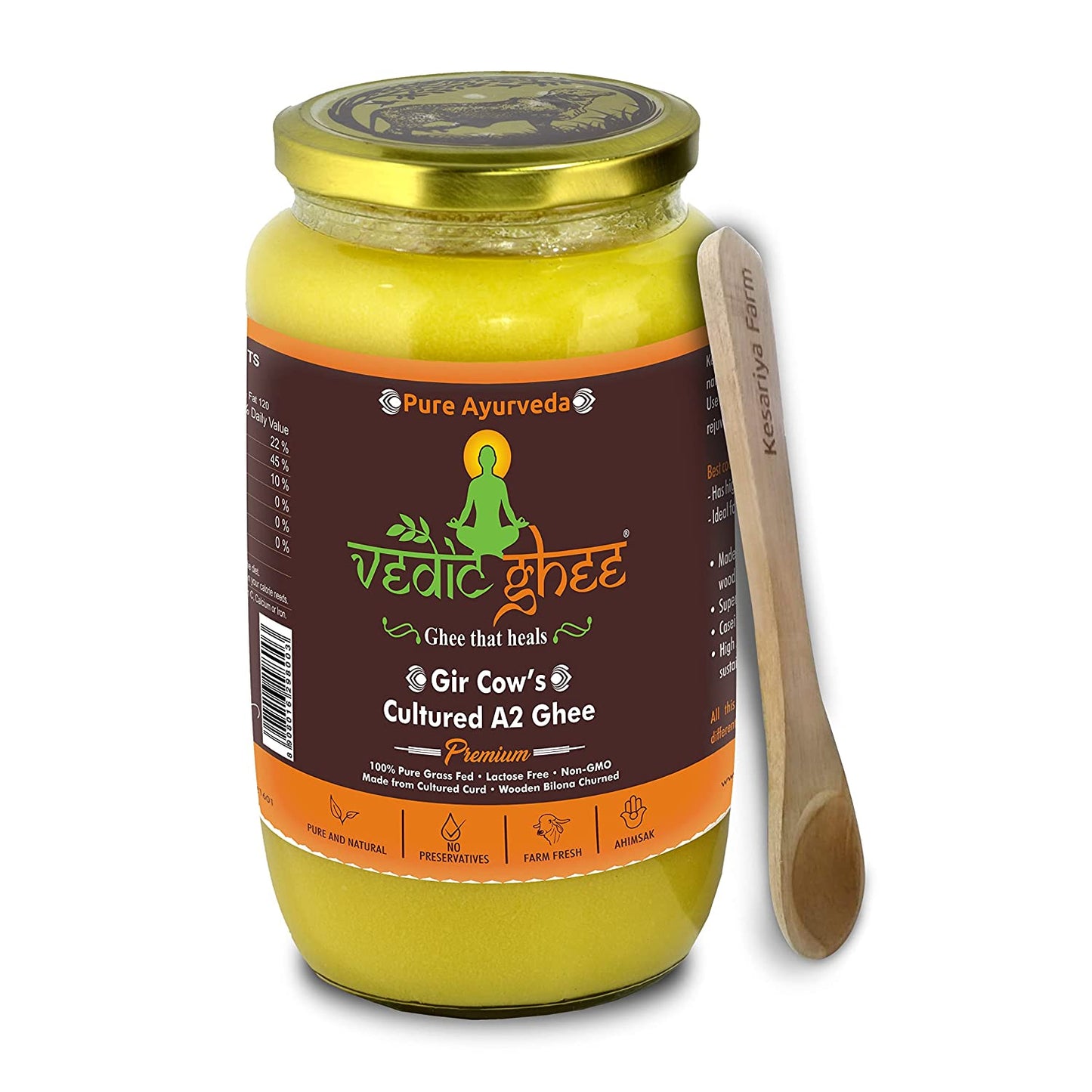 Vedic Ghee Premium A2 Gir Cow Cultured Ghee from Kesariya Farm - 1L (1000ml)
