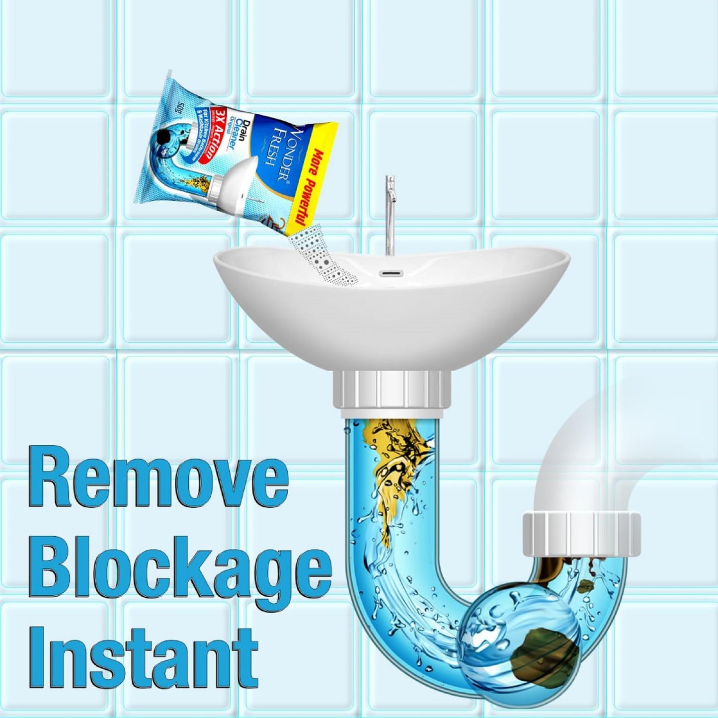 Wonder Fresh Drain Cleaner Powder | Effective Sink Cleaner | Drain Blockage Remover | Wash Basin & Toilet Cleaner | Removes Blockages in Pipes, Sinks & Septic Tanks | 50g (Pack of 20)