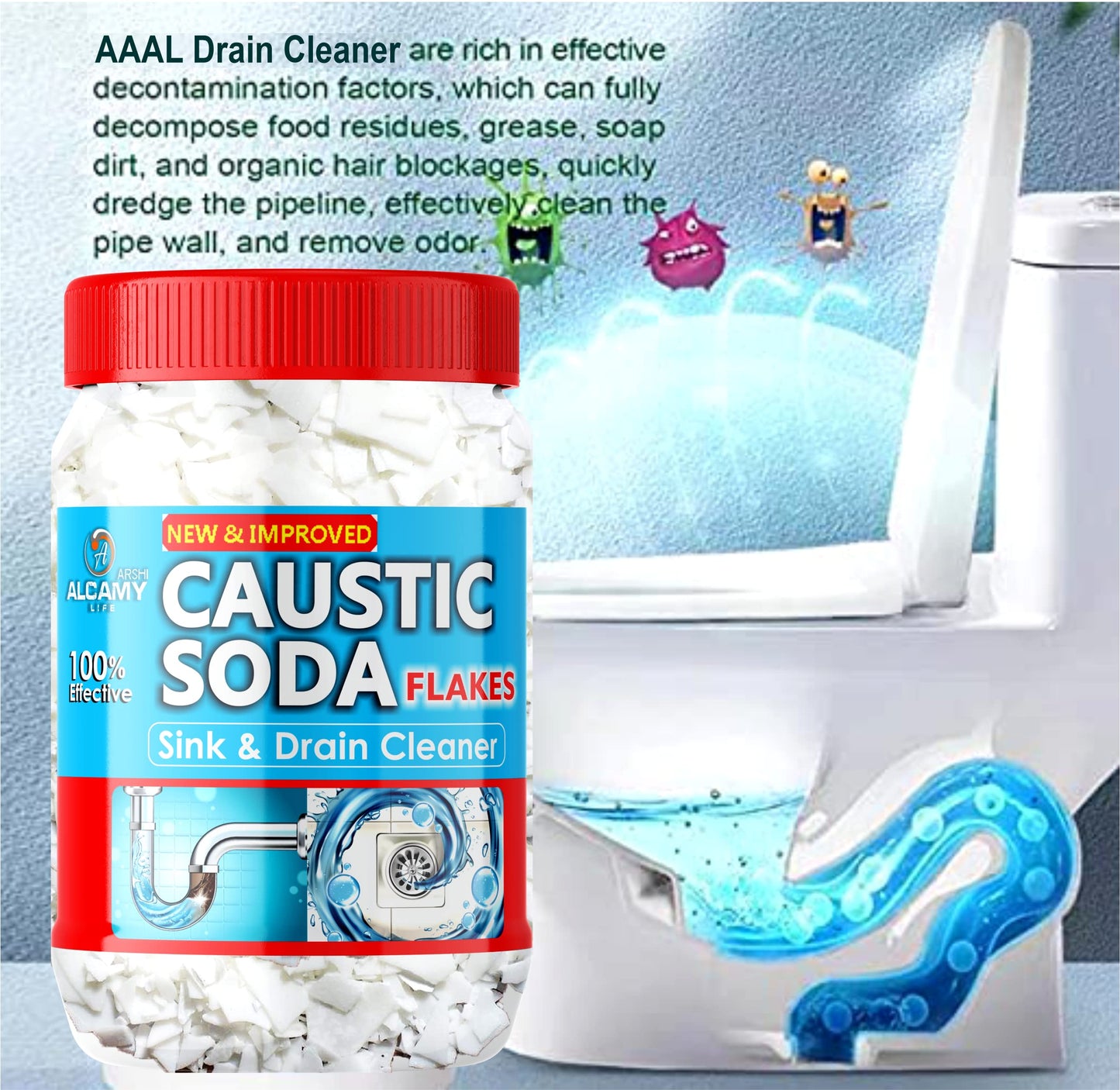 AAAL Caustic Soda Flakes 420gm | Chimney Cleaner, Pure & Powerful Drain Cleaner