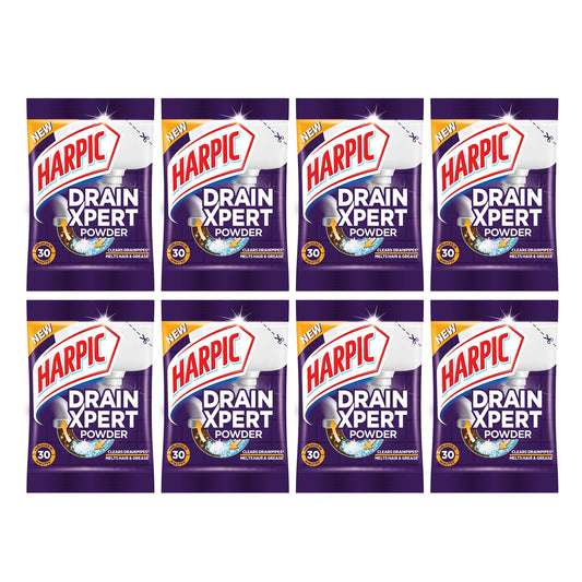 Harpic (50g x 8), DrainXpert Drain Cleaner Powder | Effective Sink Cleaner, Drain Blockage Remover, Drain Pipe Cleaner