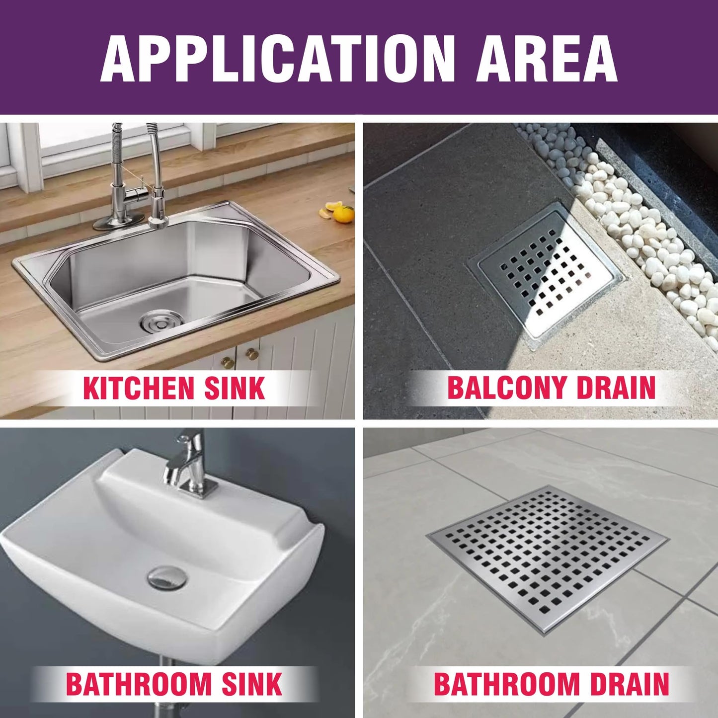 Ozxiee heavy duty Drain cleaner (450g Pack of 4) Instant Blockage opener to clear Clogged Drains sink pipe